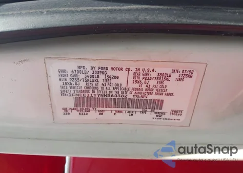 1992 Ford Econoline E150 from USA, damaged, VIN 1FMEE11Y7NHB60382